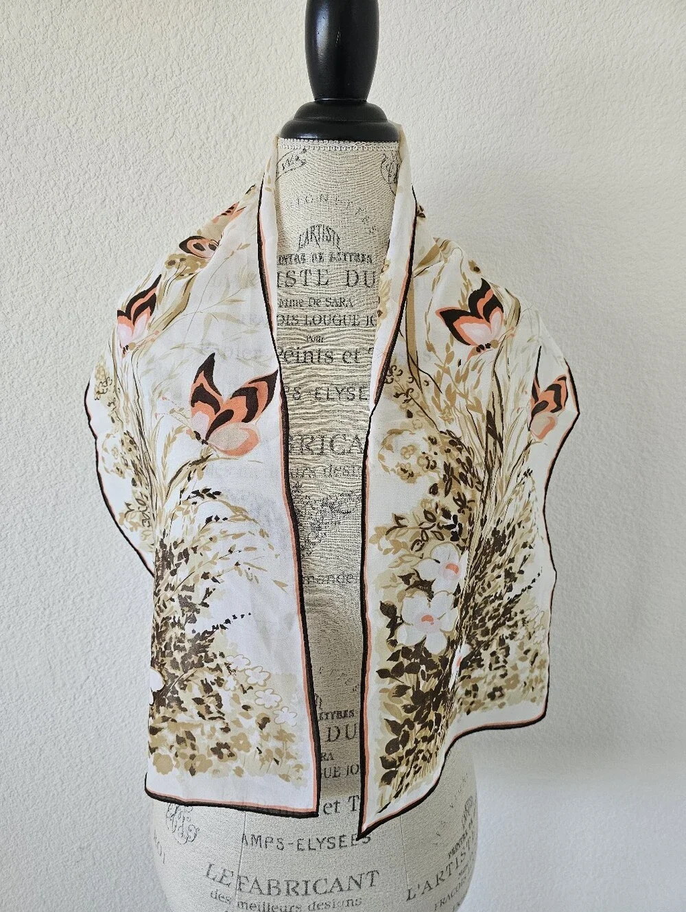 Vintage 1970s Butterfly & Wildflower Chiffon Scarf (48